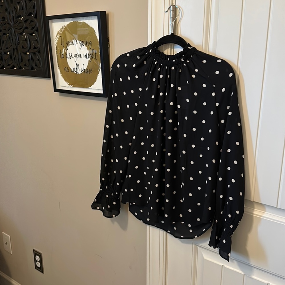 Gathered Neck Polka Dot Blouse
